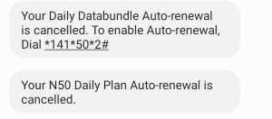 Message from Airtel saying Auto Renewal is Cancelled