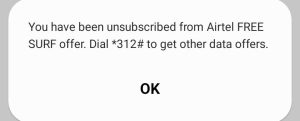 Pop-up showing that Airtel PAYU has been deactivated